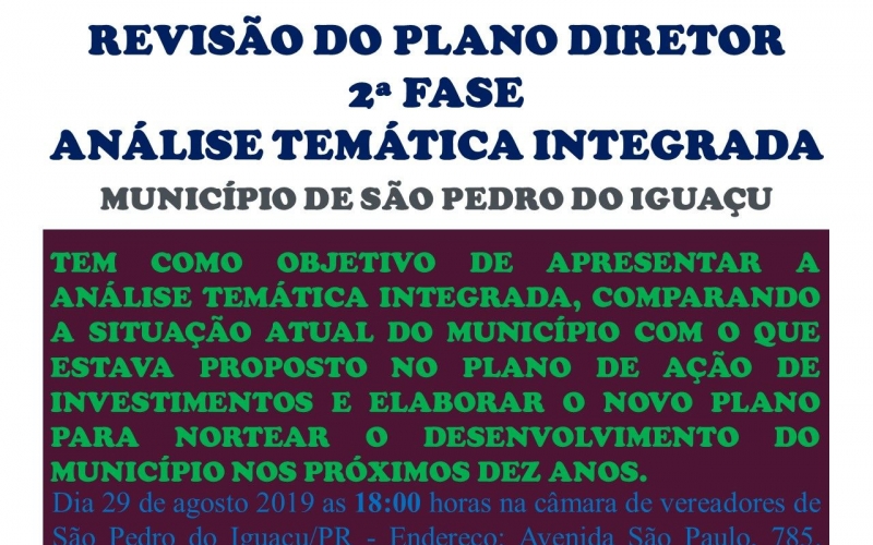 Aviso de Audiência Pública no dia 29 de agosto às 18h00min