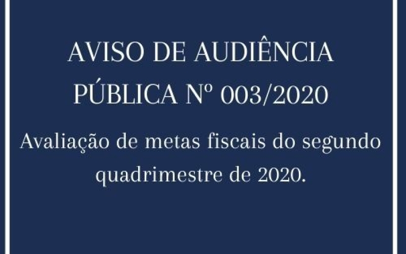 Audiência Pública no dia 30 de setembro às 16h00min