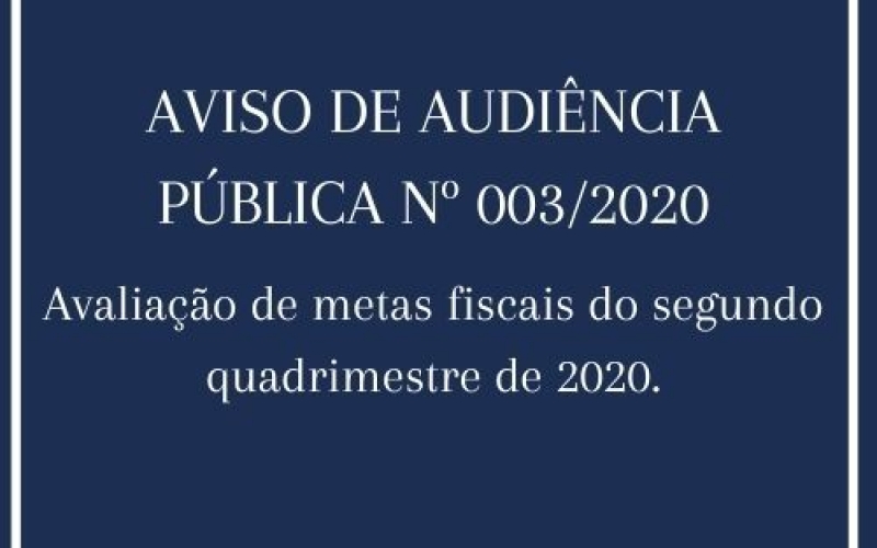 Audiência Pública no dia 30 de setembro às 16h00min